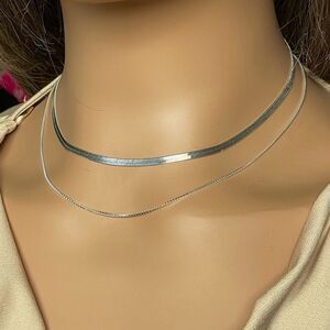 NEW Set 925 Sterling Silver Herringbone Snake Box Chain + Extender Necklace